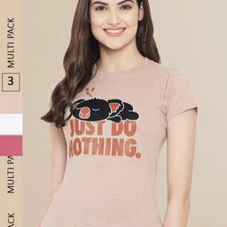 Fabflee Women Pack Of 3 Typography Printed Cotton T-shirts-picture-32