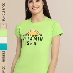 Fabflee Women Pack of 3 Typography Printed Cotton T-shirts-picture-18