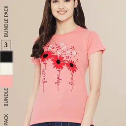 Fabflee Women Pack Of 3 Printed Cotton T-shirts-picture-13