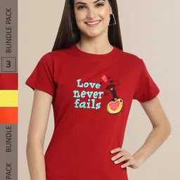 Fabflee Women Pack of 3 Typography Printed Cotton T-shirts-picture-26