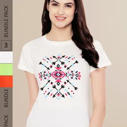 Fabflee Women Pack of 3 Printed Cotton T-shirts-picture-28