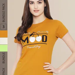 Fabflee Women Pack of 3 Typography Printed Cotton T-shirts-picture-12