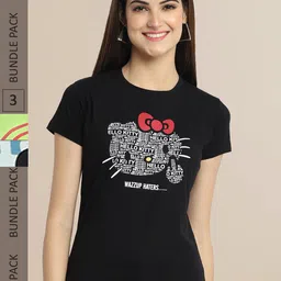 Fabflee Women Black & Green Pack of 3 Graphic Printed Cotton T-shirt-image-98