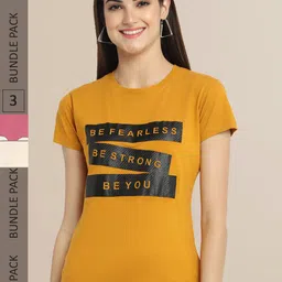 Fabflee Women Mustard Yellow & Pink  Pack of 3 T-shirt-image-95