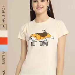 Fabflee Pack Of 3 Women Typography Printed Cotton T-shirts-picture-39