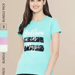 Fabflee Women Blue & Off White Typography  Pack of 3 Printed T-shirt-picture-18