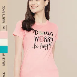 Fabflee Pack Of 3 Women Typography Printed Cotton T-shirt image 1