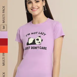 Fabflee Pack Of 3 Women Typography Printed Cotton T-shirts-image-15