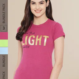 Fabflee Women Pack of 3 Typography Printed Cotton T-shirt-picture-42