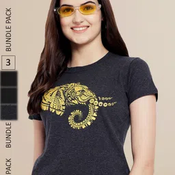 Fabflee Women Pack Of 3 Printed Cotton T-shirts-picture-38