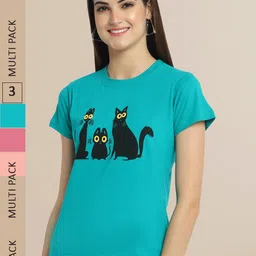 Fabflee Women Pack of 3 Printed Cotton T-shirt-picture-19