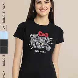 Fabflee Women Black & Grey  Pack of 3 T-shirt-image-36