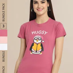 Fabflee Women Pack Of 3 Typography Printed Cotton T-shirt-picture-21