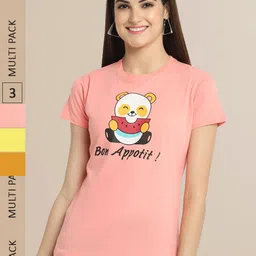 Fabflee Women Pack of 3 Cotton Printed Typography T-shirt-image-44