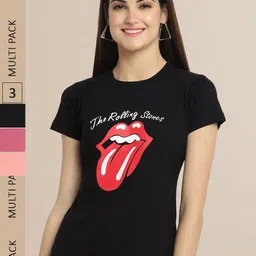 Fabflee Women Pack Of 3 Cotton Printed Graphic  T-shirt-picture-17