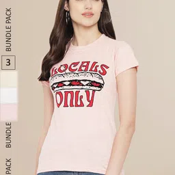 Fabflee Women Pack Of 3 Typography Printed Cotton T-shirts-image-96