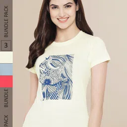 Fabflee Women Pack of 3 Typography Printed Cotton T-shirt-picture-27