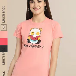 Fabflee Women Multicoloured Sports 3 Printed Drop-Shoulder Sleeves T-shirt-picture-32