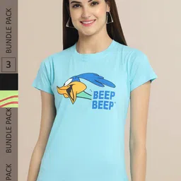 Fabflee Women Blue & Black Pack Of 3 Printed Cotton T-shirt-picture-24