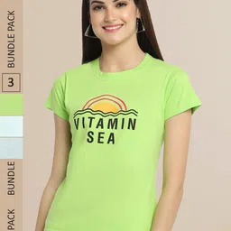 Fabflee Women Pack Of 3 Typography Printed Cotton T-shirt-picture-32