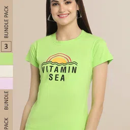 Fabflee Women Pack Of 3 Typography Printed Cotton T-shirt-picture-33