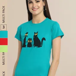 Fabflee Pack Of 3 Women Typography Printed Cotton T-shirt image 1