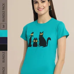 Fabflee Women Pack of 3 Graphic Printed Cotton T-shirt-picture-15