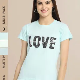 Fabflee Women Pack of 3 Typography  Printed Cotton T-shirts-image-32