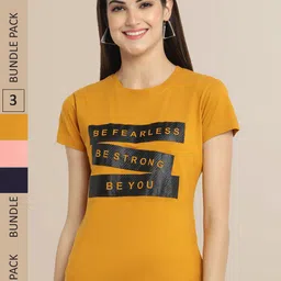 Fabflee Women Pack Of 3 Typography Printed Cotton T-shirt-picture-38