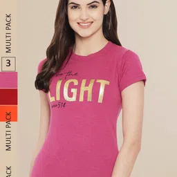 Fabflee Women Pack Of 3 Typography Printed Cotton T-shirt-image-44