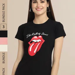 Fabflee Women Pack Of 3 Typography Printed Cotton T-shirt-picture-31