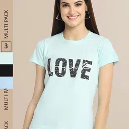 Fabflee Pack Of 3 Women Typography Printed Cotton T-shirts-picture-33