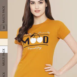 Fabflee Women White & Cream Pack of 3 Graphic Printed Cotton T-shirt-picture-26