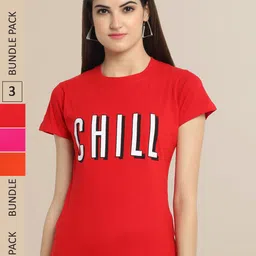 Fabflee Women Pack of 3 Typography Printed Cotton T-shirt-picture-22