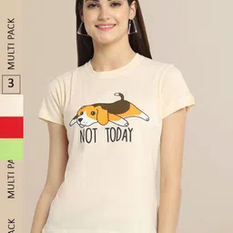 Fabflee Pack Of 3 Women Typography Printed Cotton T-shirt-image-99