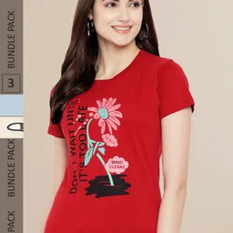 Fabflee Women Pack Of 3 Printed Cotton T-shirt-image-88