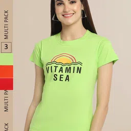 Fabflee Pack Of 3 Women Typography Printed Cotton T-shirts-picture-35