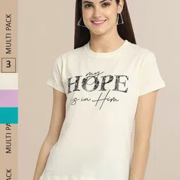 Fabflee Pack Of 3 Women Typography Printed Cotton T-shirts-picture-23