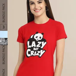 Fabflee Red & Blue Pack Of 3 Printed Round Neck T-shirts-image-11