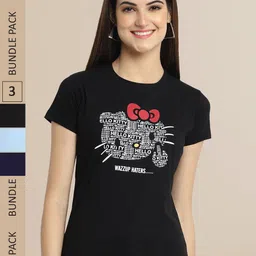 Fabflee Women Pack Of 3 Typography Printed Cotton T-shirt-picture-35