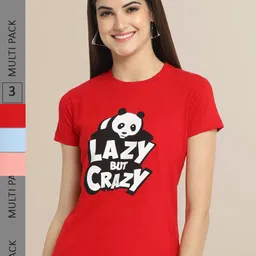 Fabflee Pack Of 3 Women Typography Printed Cotton T-shirts-picture-18