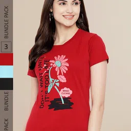 Fabflee Women Pack of 3 Cotton Printed T-shirt-picture-10