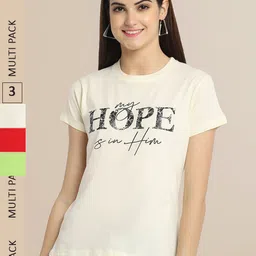 Fabflee Women Beige & Red Typography Pack of 3 T-shirt-picture-20