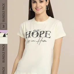 Fabflee Cream & Lavender Pack Of 3 Typography Printed T-shirts-picture-17