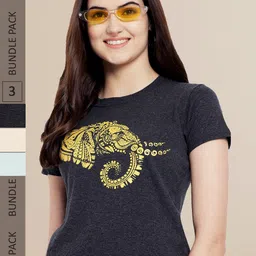 Fabflee Women Pack of 3 Printed Cotton T-shirts-picture-36