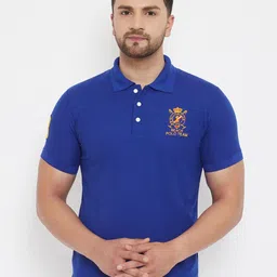 THE MILLION CLUB Men Blue & Yellow Typography Polo Collar T-shirt-picture-37