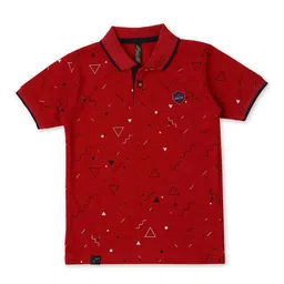 earth conscious Boys Geometric Printed Polo Collar Cotton T-shirt-image-83