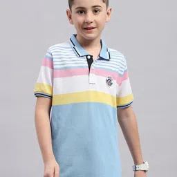 Monte Carlo Boys Striped Polo Collar Cotton T-shirt-picture-30