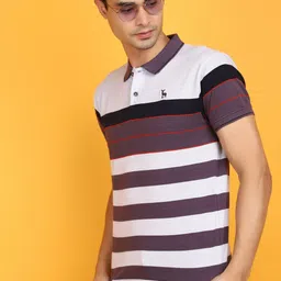 V-Mart Polo Collar Short Sleeves Striped Cotton T-shirt-picture-33