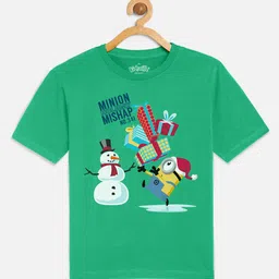Kids Ville Minions Christmas Boys Green Printed Cotton T-shirt-picture-25